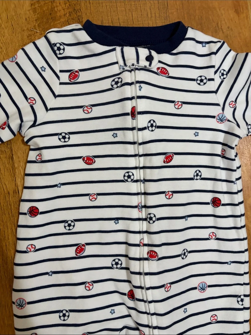 Little Me Navy Striped Sports 100% Cotton Sleeper Footie and Hat Set